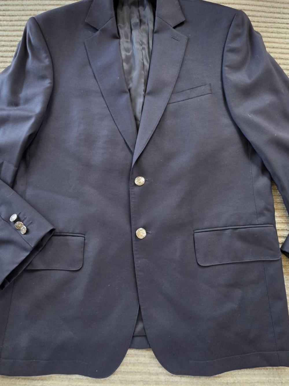 Orvis Men's Navy Wool Blazer Sport Coat Jacket 44 Silver Logo Buttons